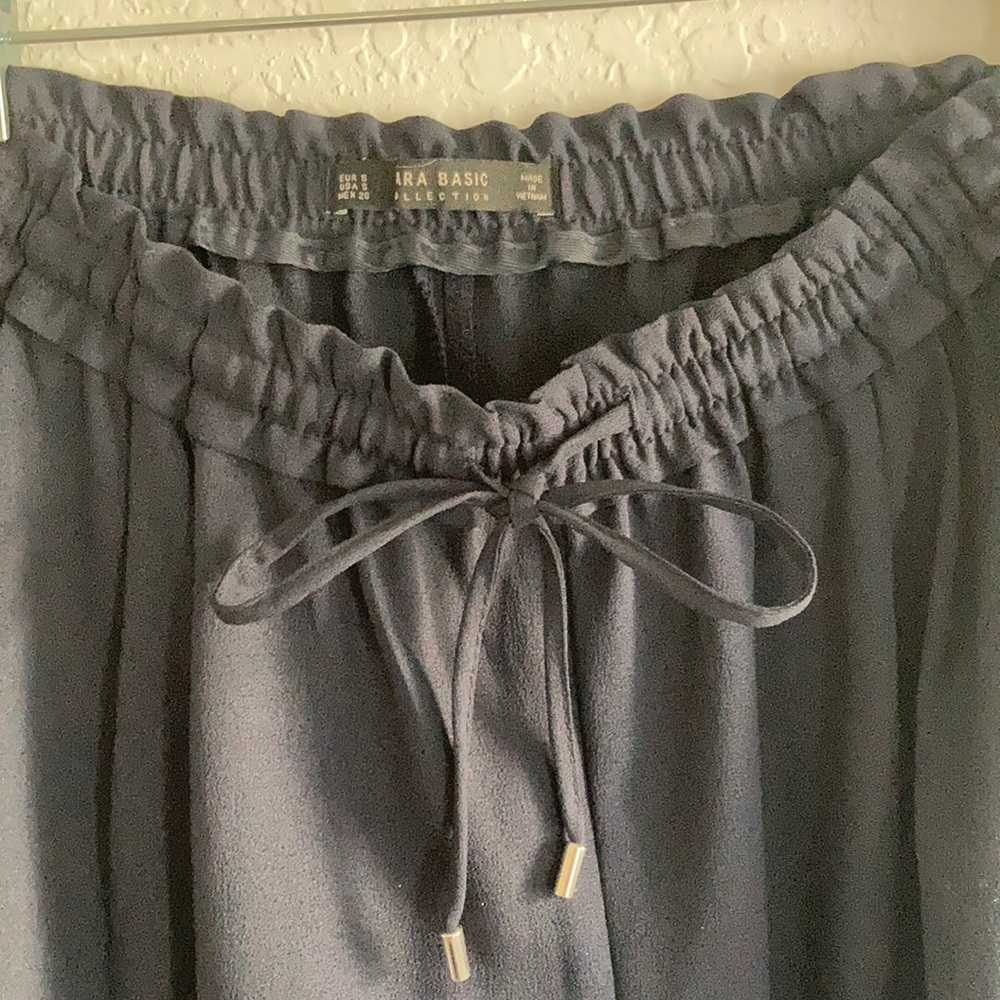 Drawstring Zara basic navy blue pants